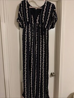 miami Black and White Floral Stripe Maxi Dress